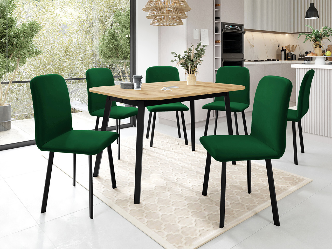 Eetkamerset Edmond 117 (Ambachtelijke gouden eik + Zwart)