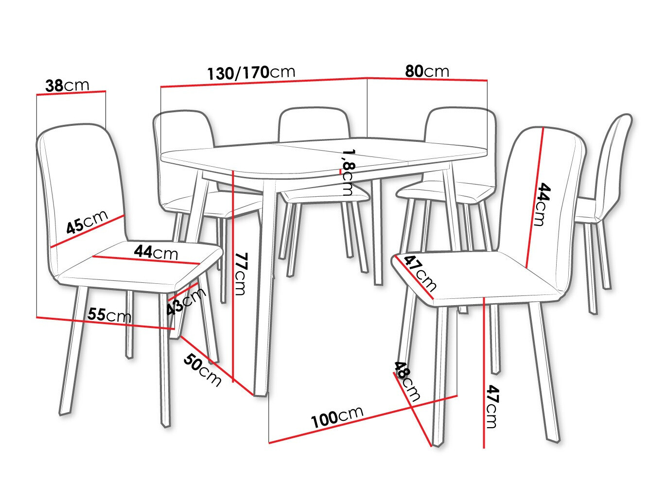 Eetkamerset Edmond 117 (Ambachtelijke gouden eik + Zwart)