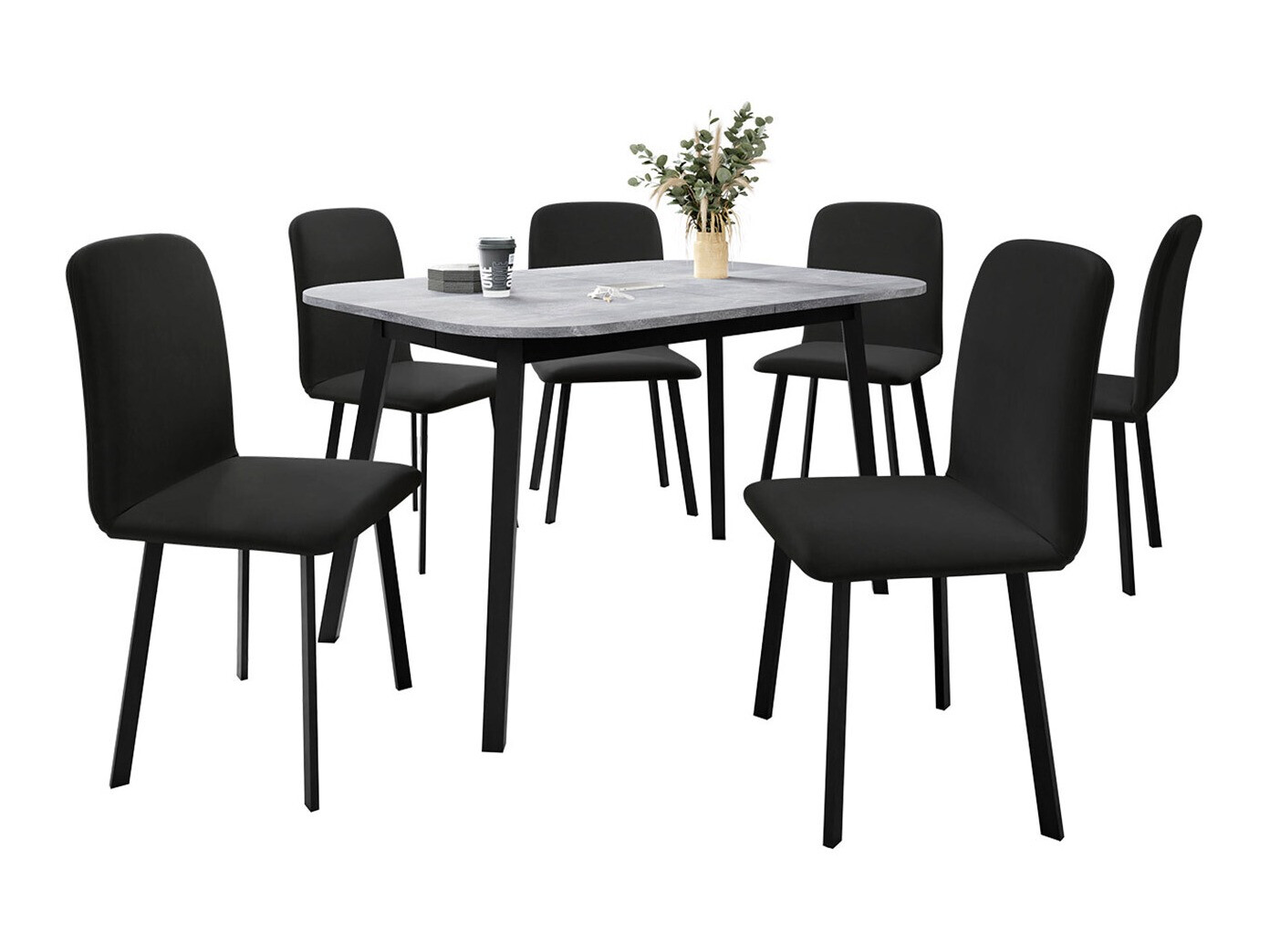 Eetkamerset Edmond 117 (Grijs marmer + Zwart)