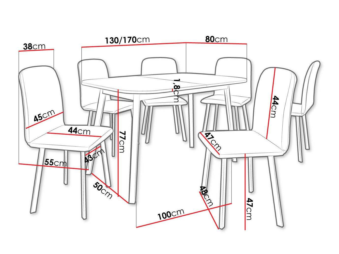 Eetkamerset Edmond 117 (Wit + Zwart)