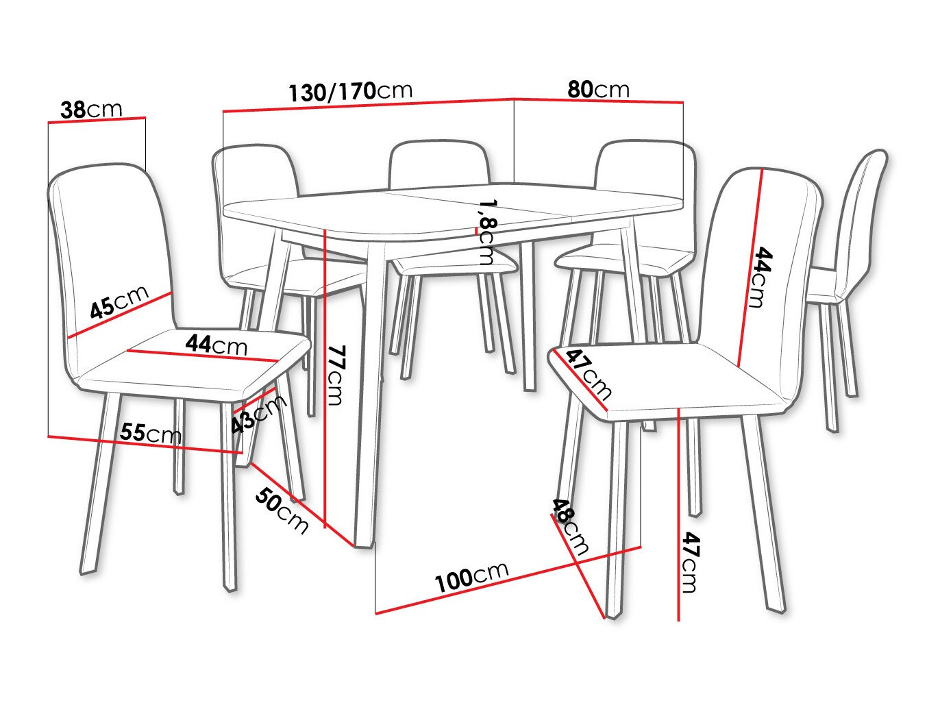 Eetkamerset Edmond 117 (Wit + Zwart)
