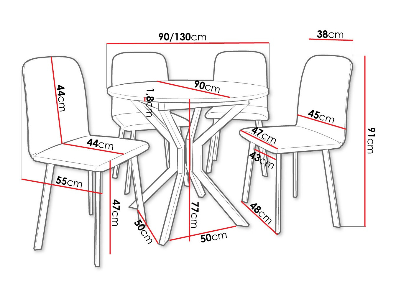 Eetkamerset Edmond 118 (Grijs marmer + Zwart)