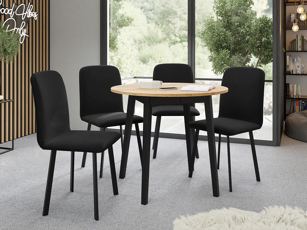 Eetkamerset Edmond 119 (Ambachtelijke gouden eik + Zwart)