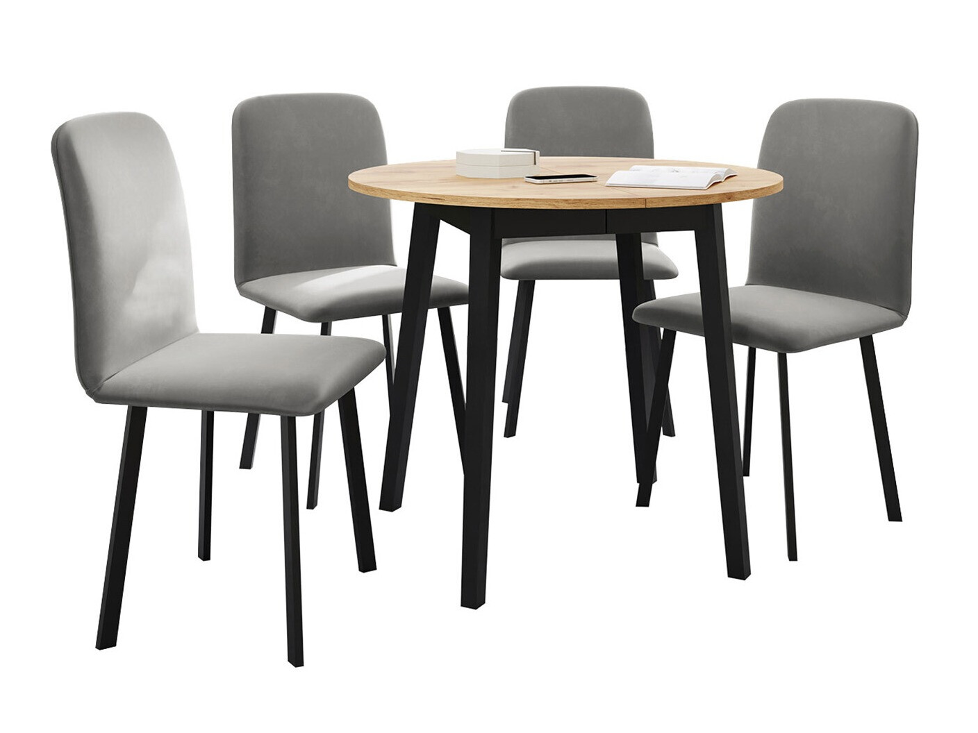 Eetkamerset Edmond 119 (Ambachtelijke gouden eik + Zwart)