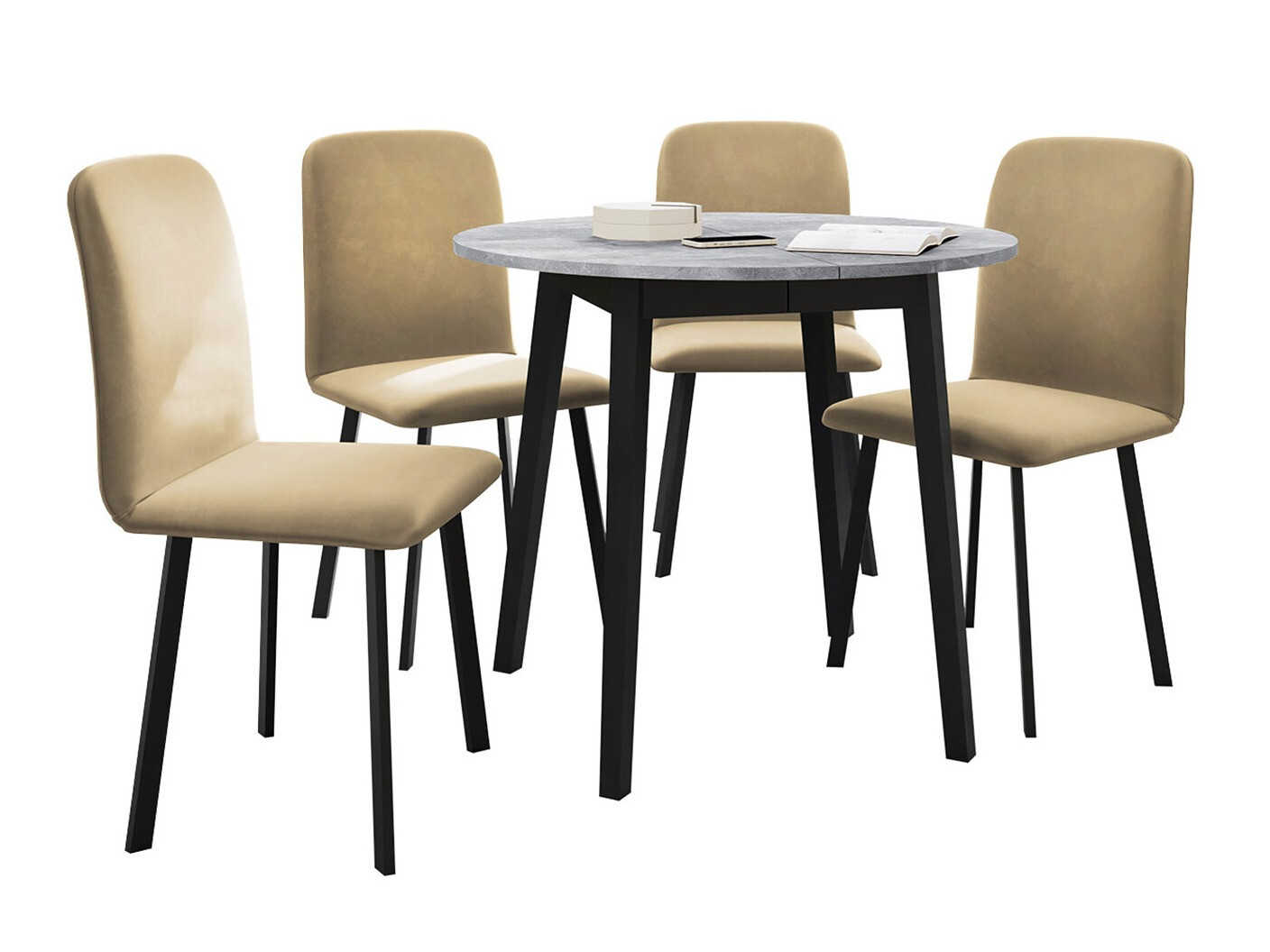 Eetkamerset Edmond 119 (Grijs marmer + Zwart)