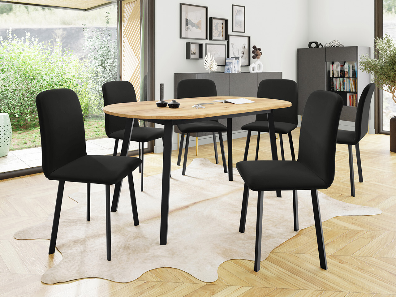 Eetkamerset Edmond 121 (Ambachtelijke gouden eik + Zwart)