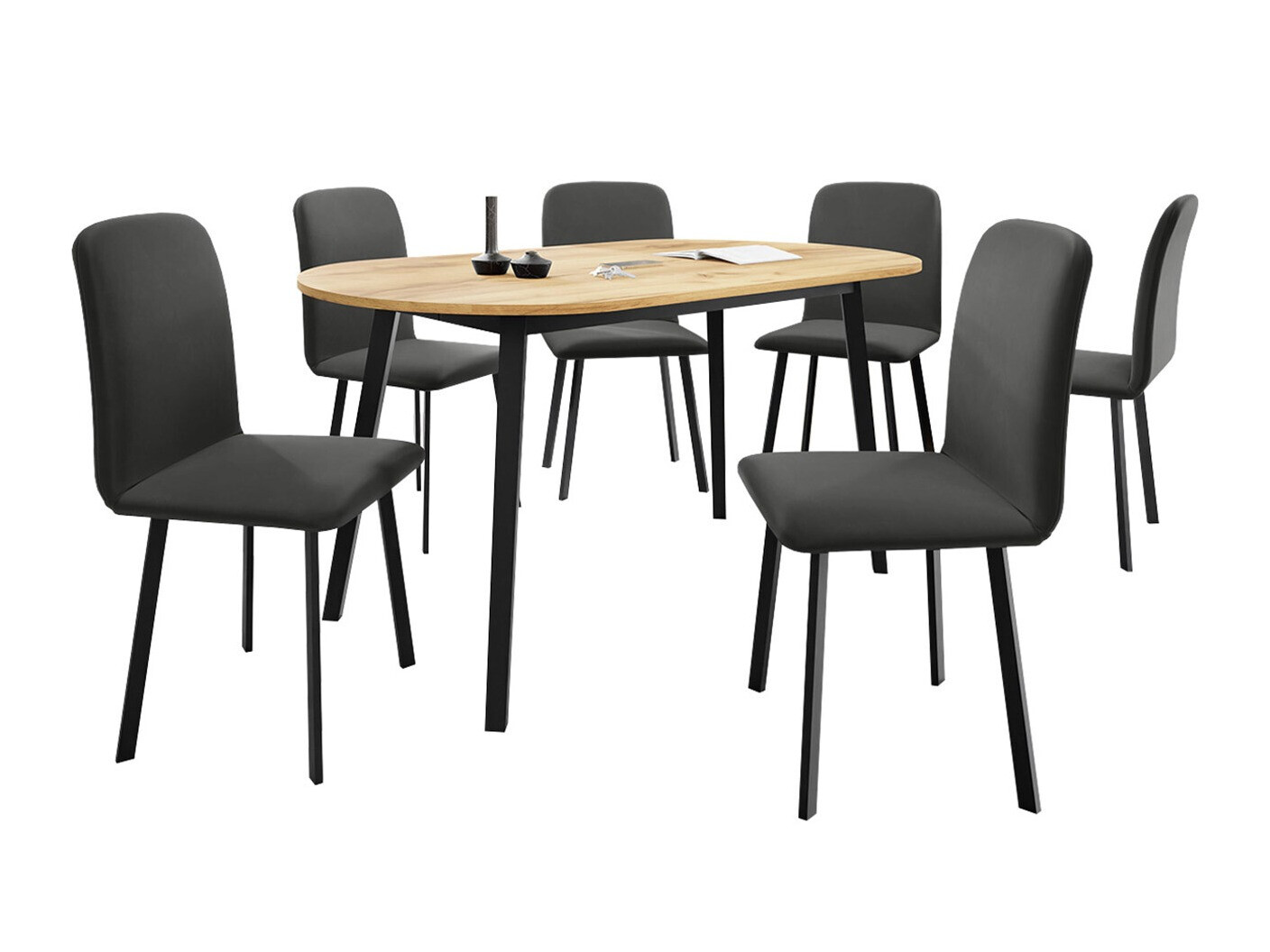 Eetkamerset Edmond 121 (Ambachtelijke gouden eik + Zwart)