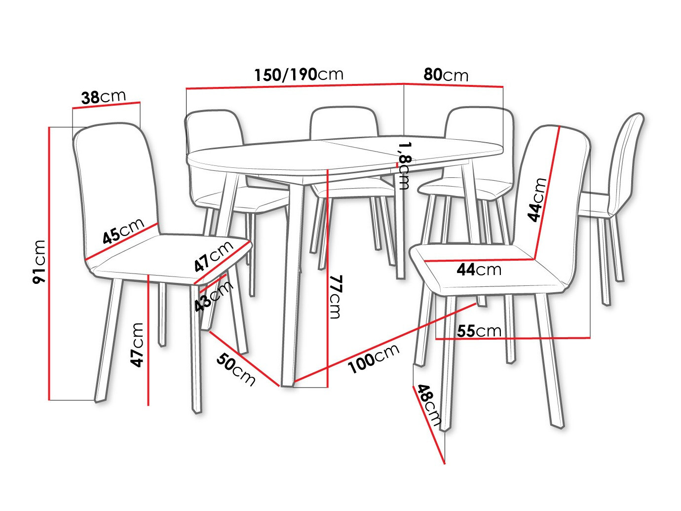 Eetkamerset Edmond 121 (Ambachtelijke gouden eik + Zwart)