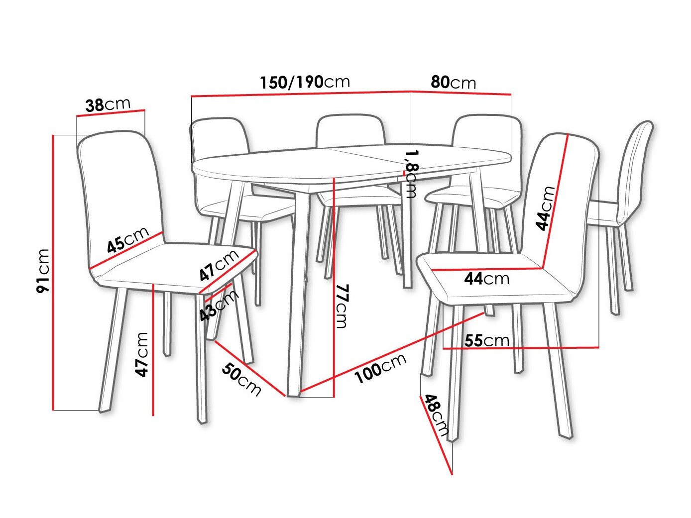 Eetkamerset Edmond 121 (Ambachtelijke gouden eik + Zwart)