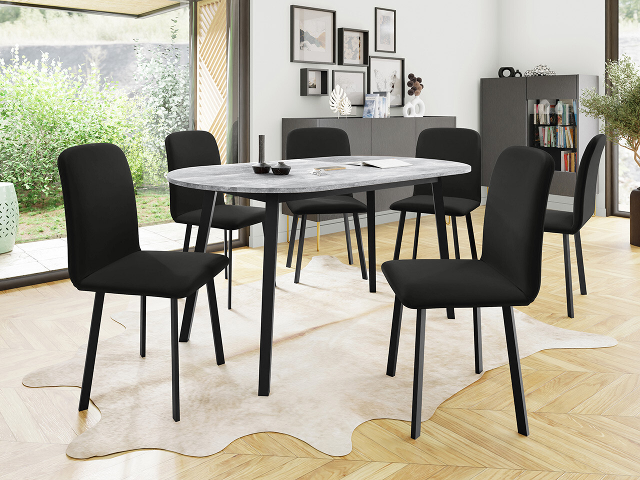 Eetkamerset Edmond 121 (Grijs marmer + Zwart)