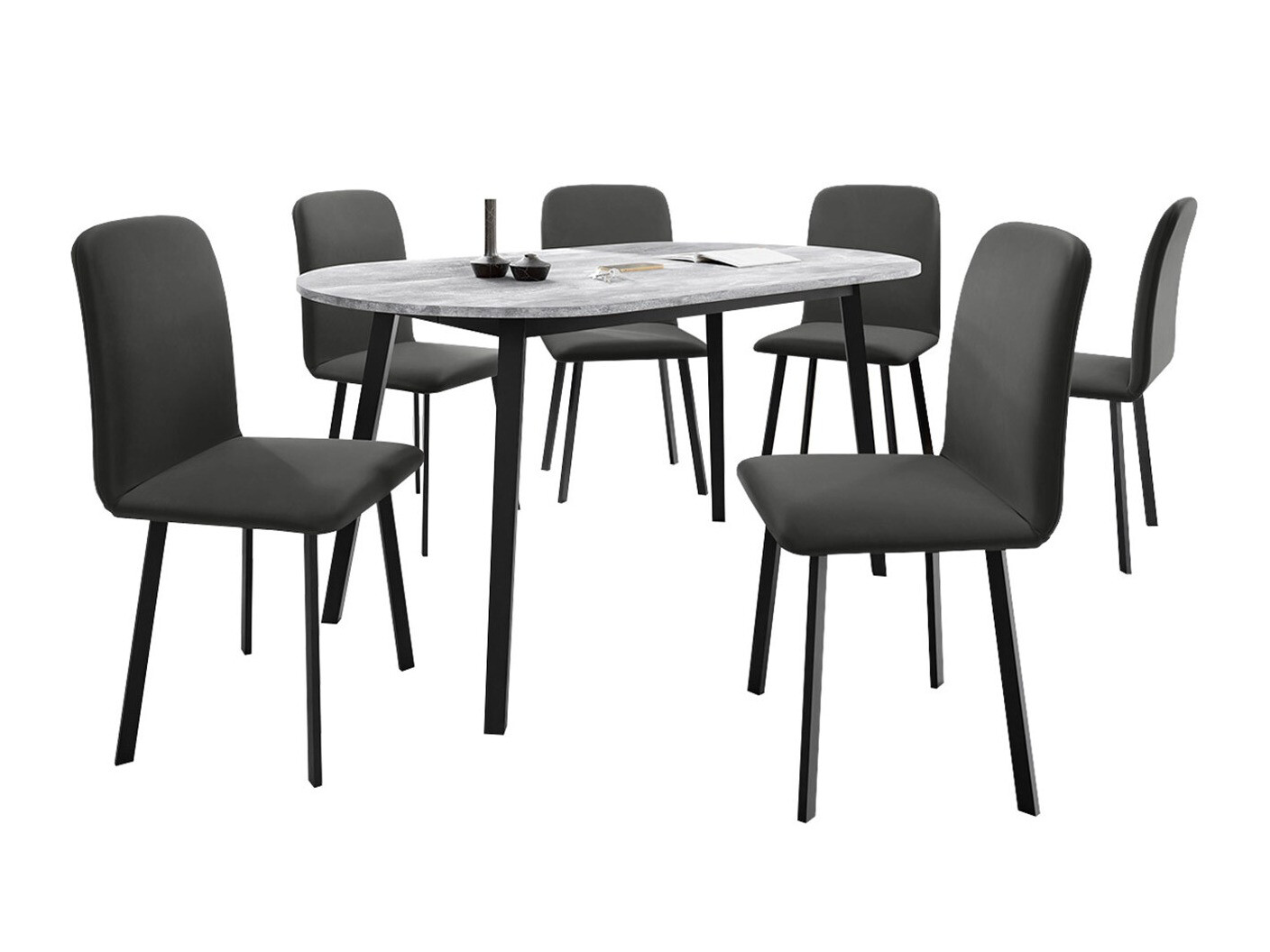 Eetkamerset Edmond 121 (Grijs marmer + Zwart)