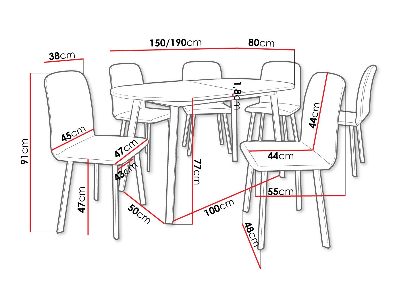 Eetkamerset Edmond 121 (Wit + Zwart)