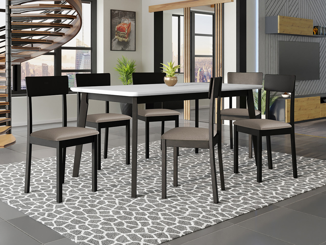 Eetkamerset Victorville 350 (Wit + Zwart)