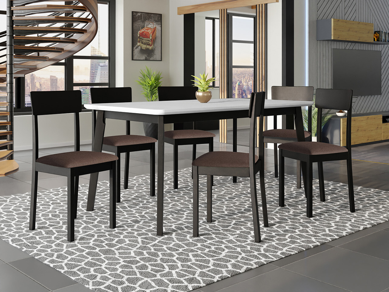 Eetkamerset Victorville 350 (Wit + Zwart)