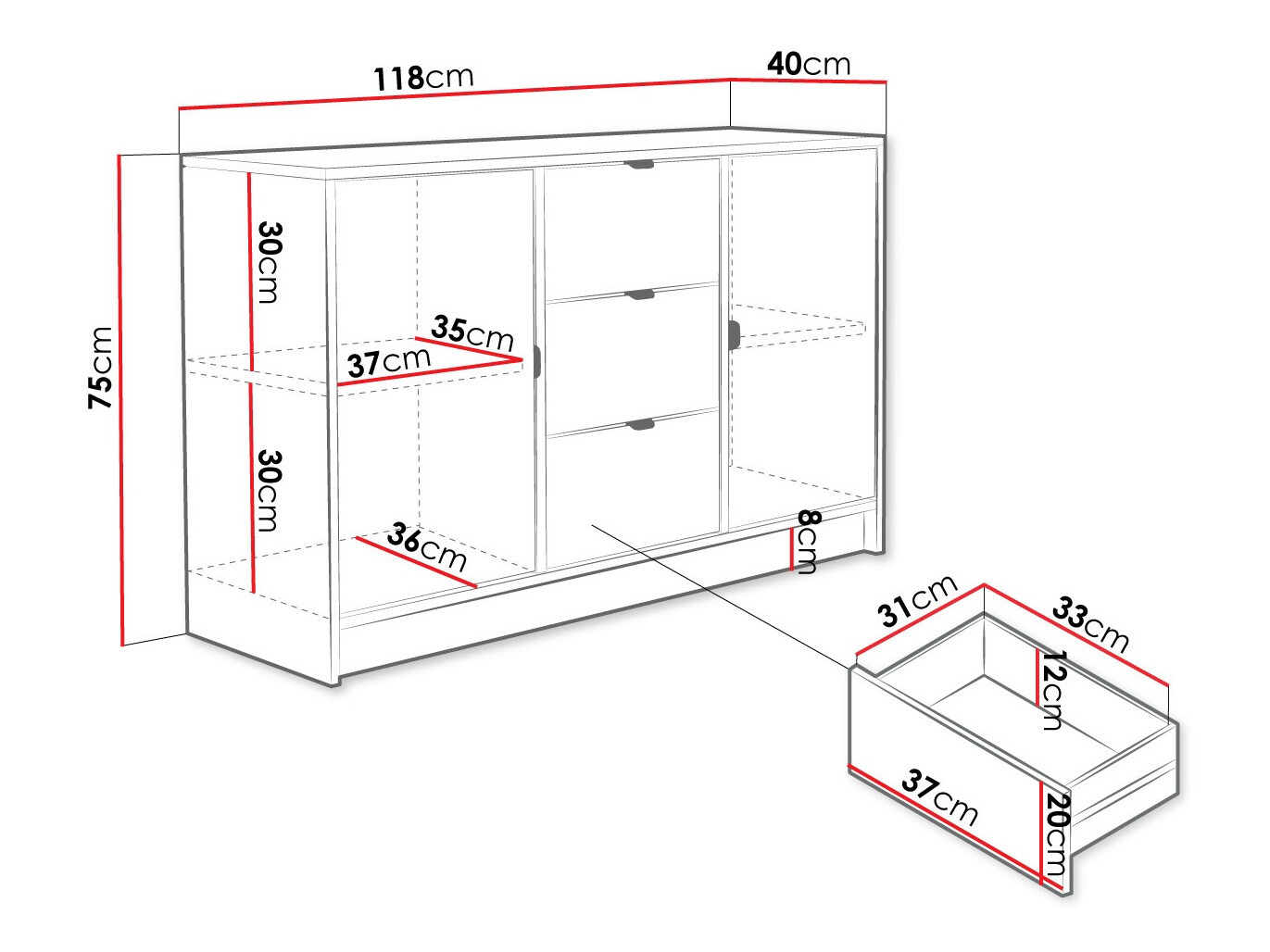 Ladekast Comfivo Papilio (Wit)