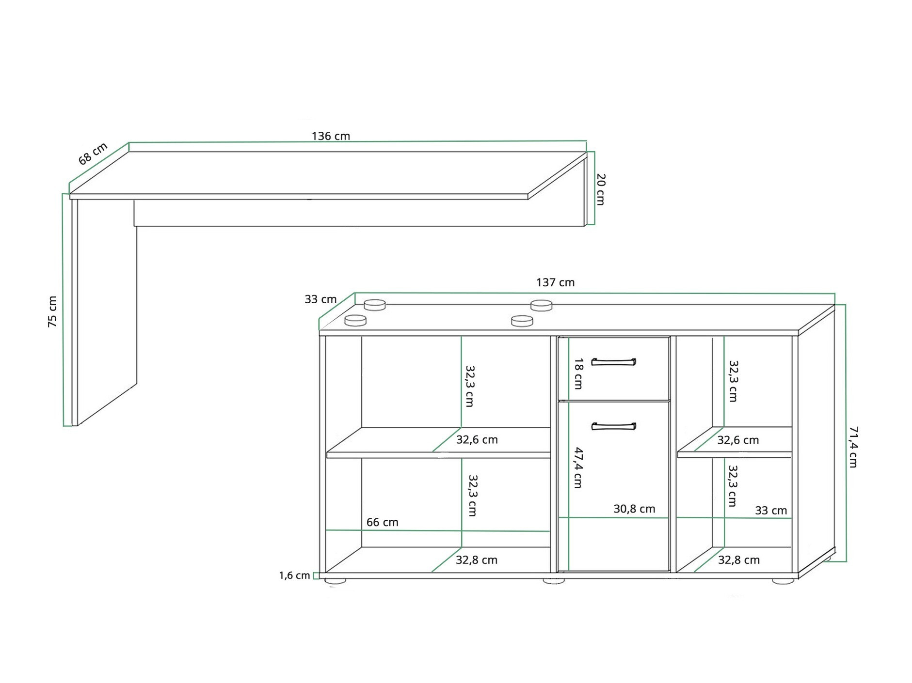 Hoekbureau Gilroy 113 (Wit + Glanzend wit)