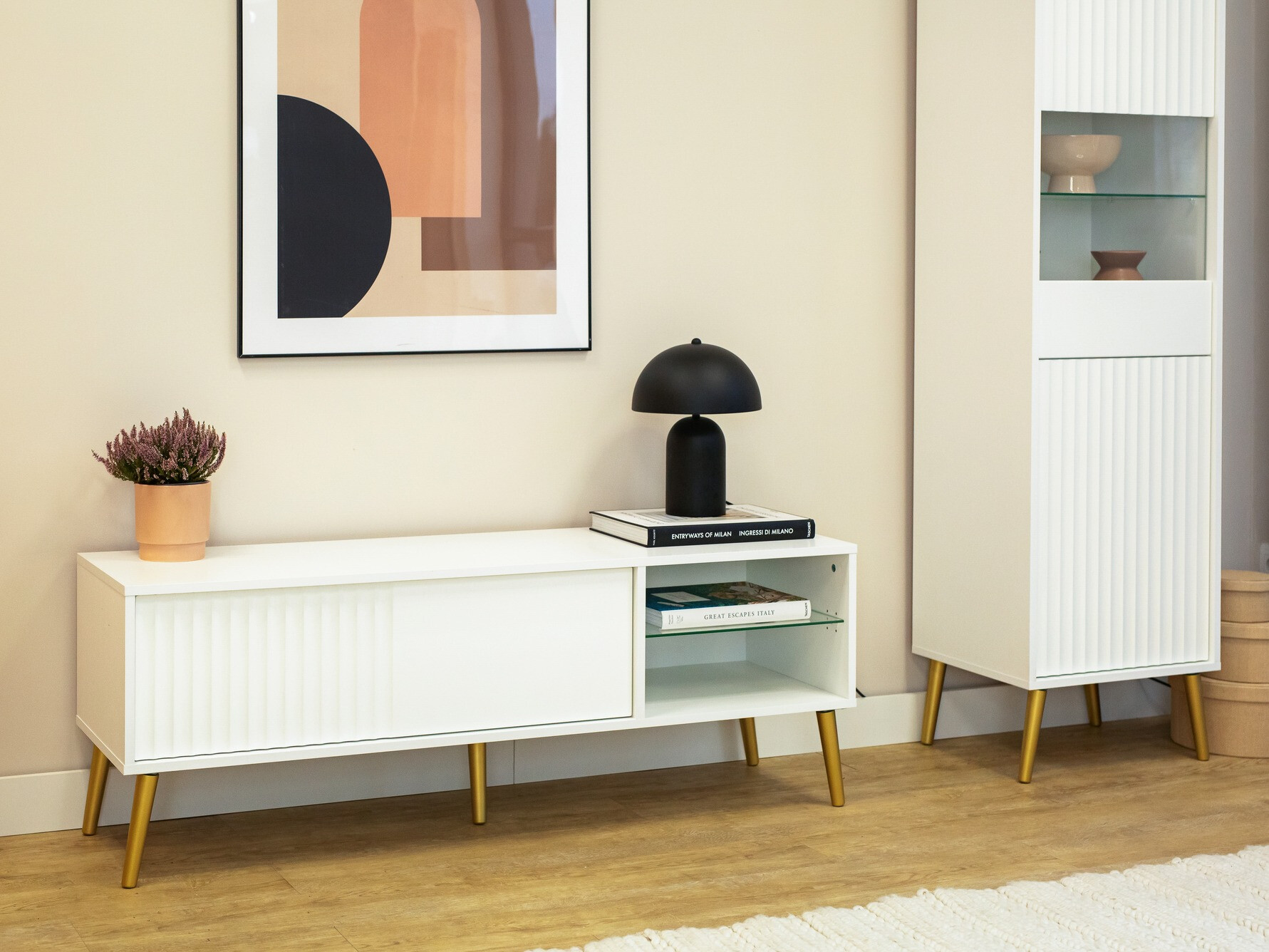 TV-meubel Cirferi 104 (Wit + Gouden)