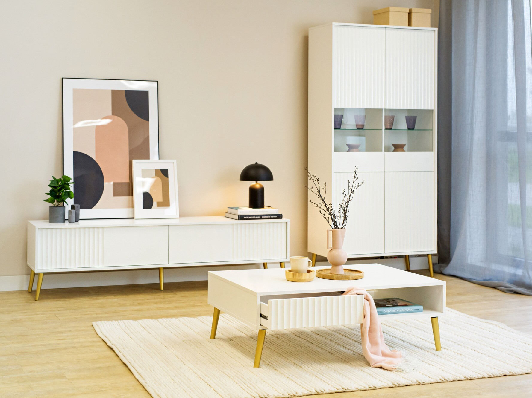 TV-meubel Cirferi 105 (Wit + Gouden)