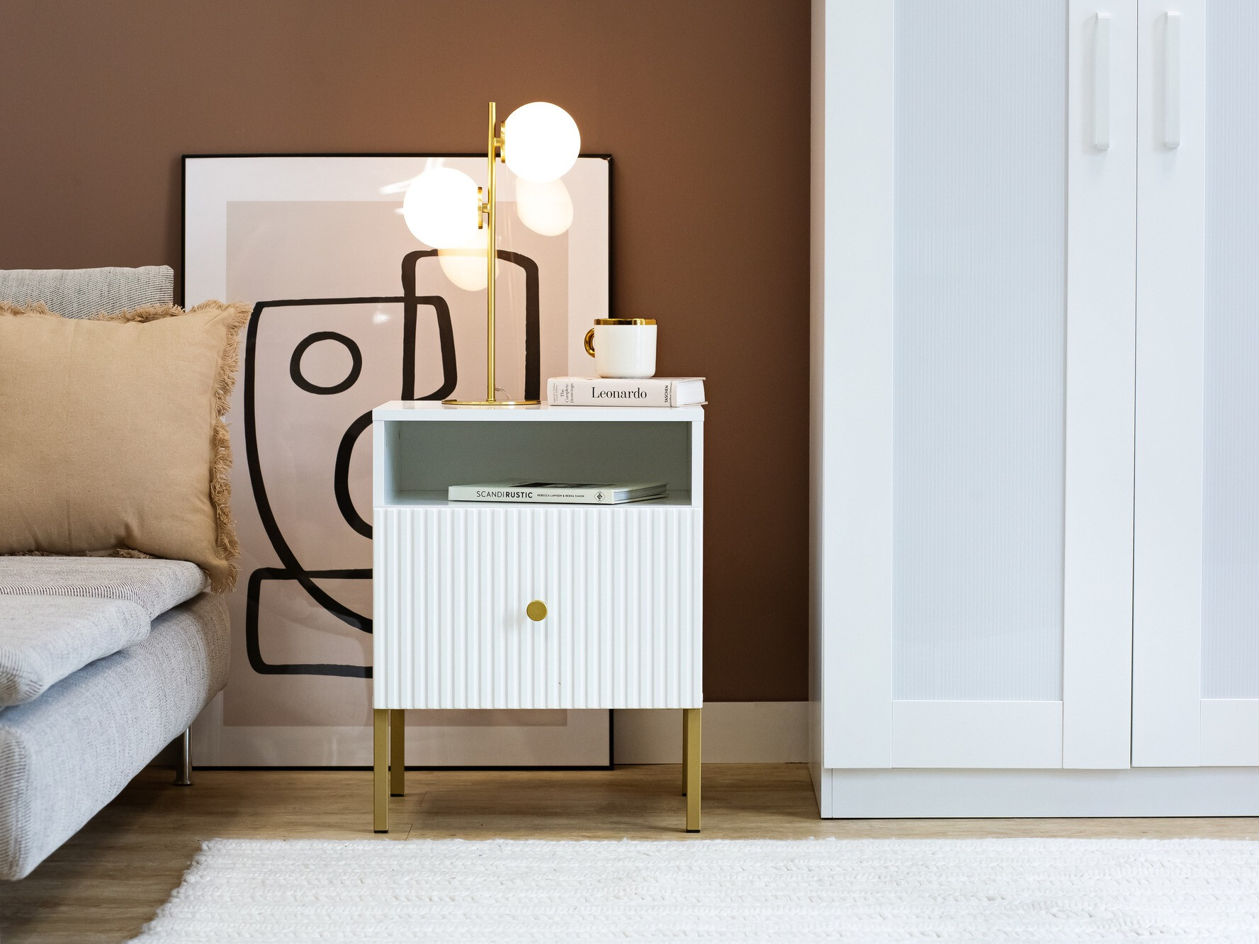 Nachtkastje Etliva 106 (Wit + Gouden)