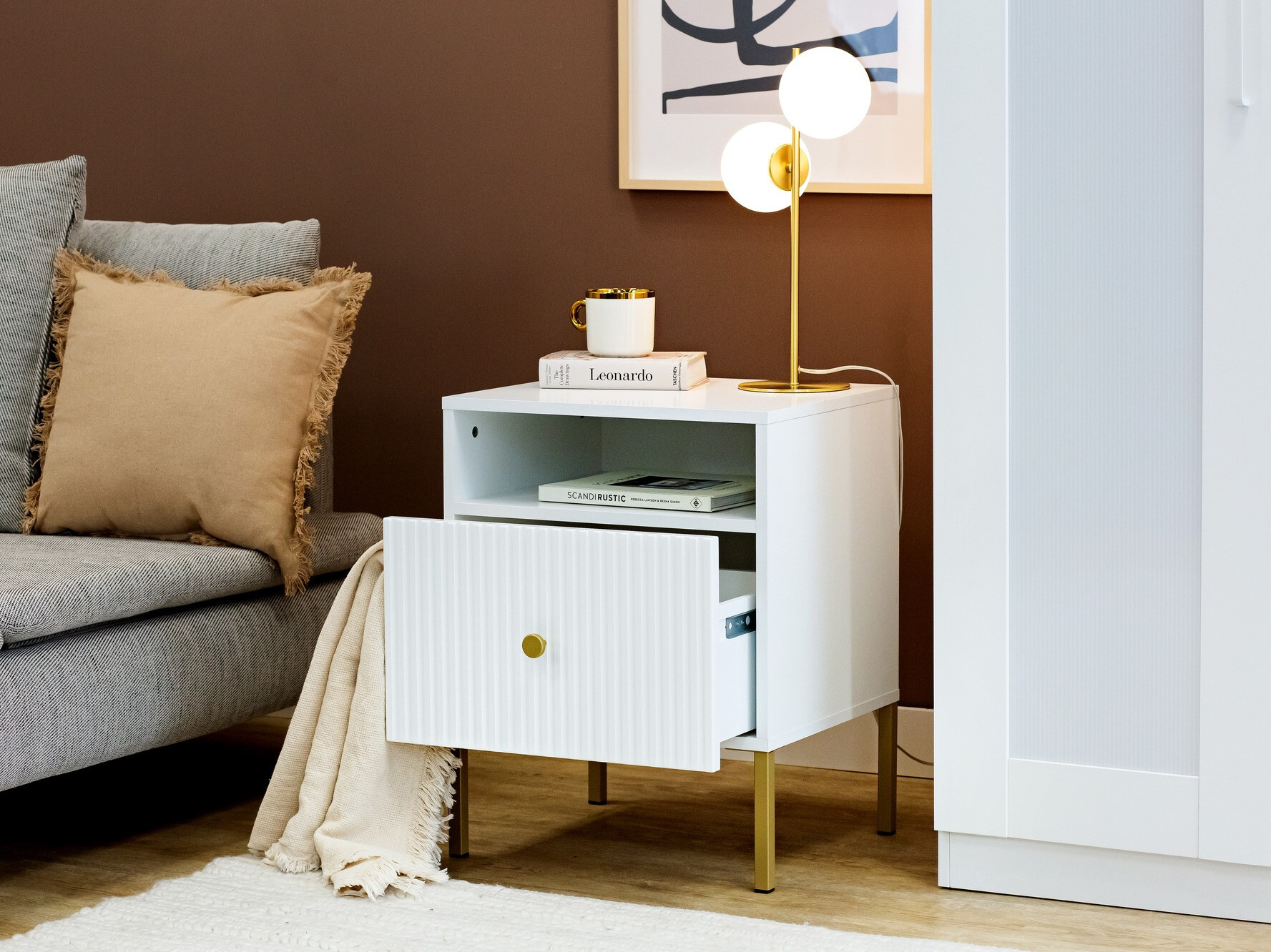 Nachtkastje Etliva 106 (Wit + Gouden)