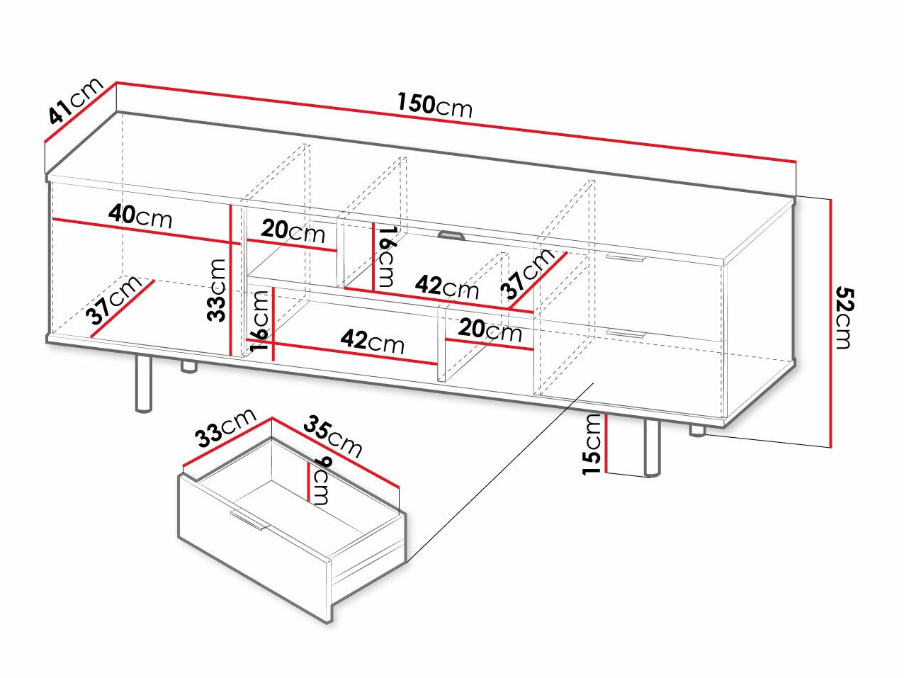 TV-meubel Virdomi 105 (Zwart)