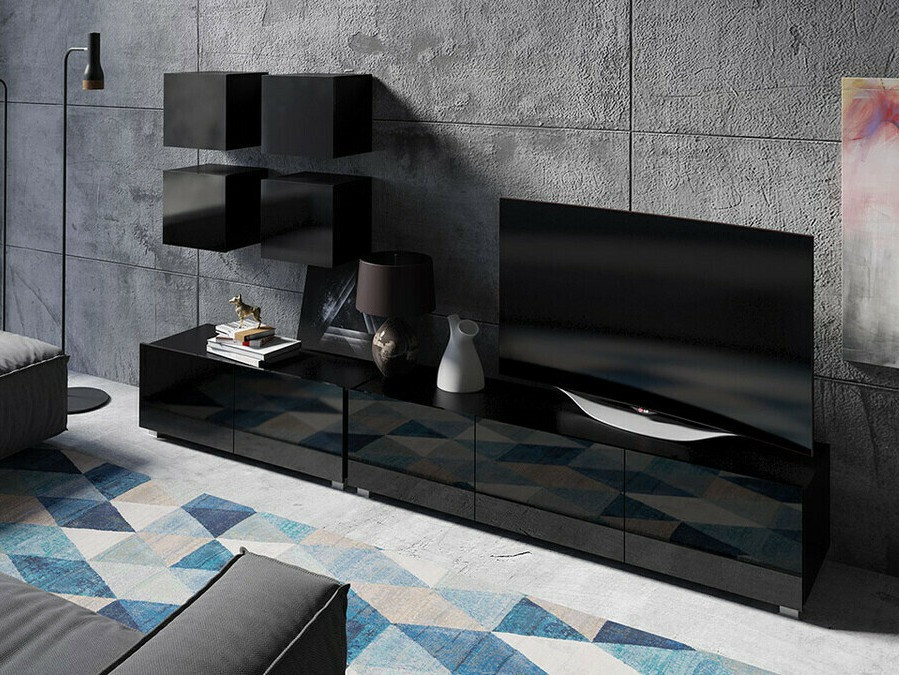 Wandkast Tivdalu 124 (Zwart + Glanzend zwart)