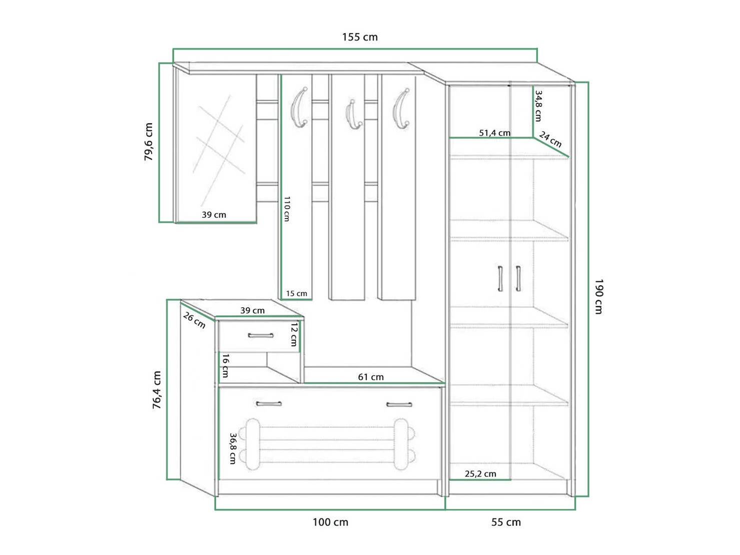 Gangmeubelset Gilroy 106 (Sonoma eik + Wit)