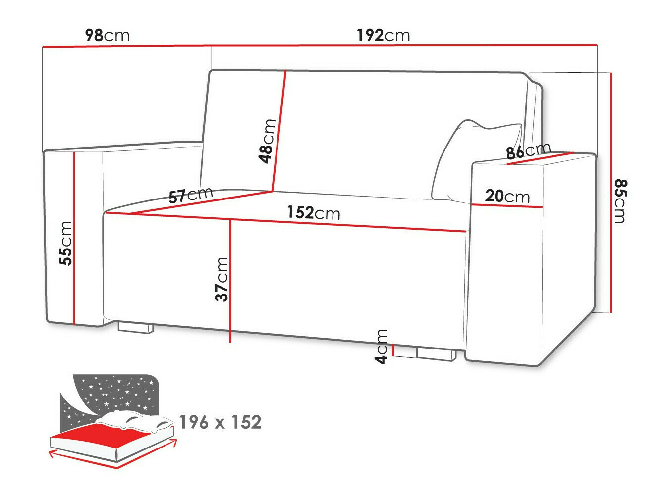 Slaapbank Columbus 197 (Neve 90)