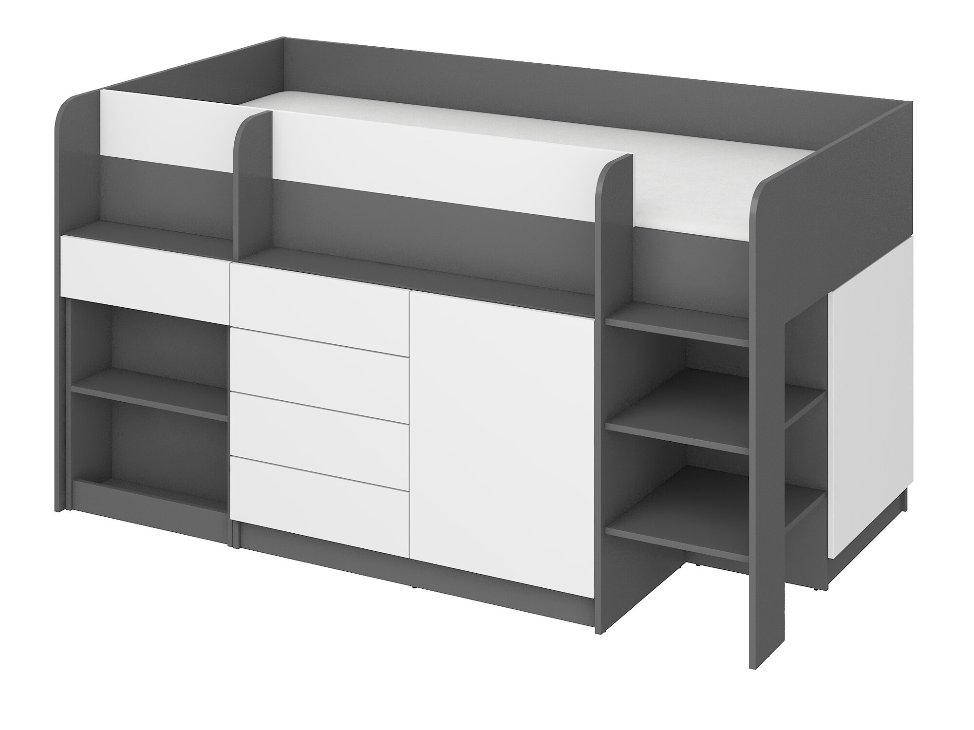 Hoog bed Gilroy 116 (Grafiet + Wit)