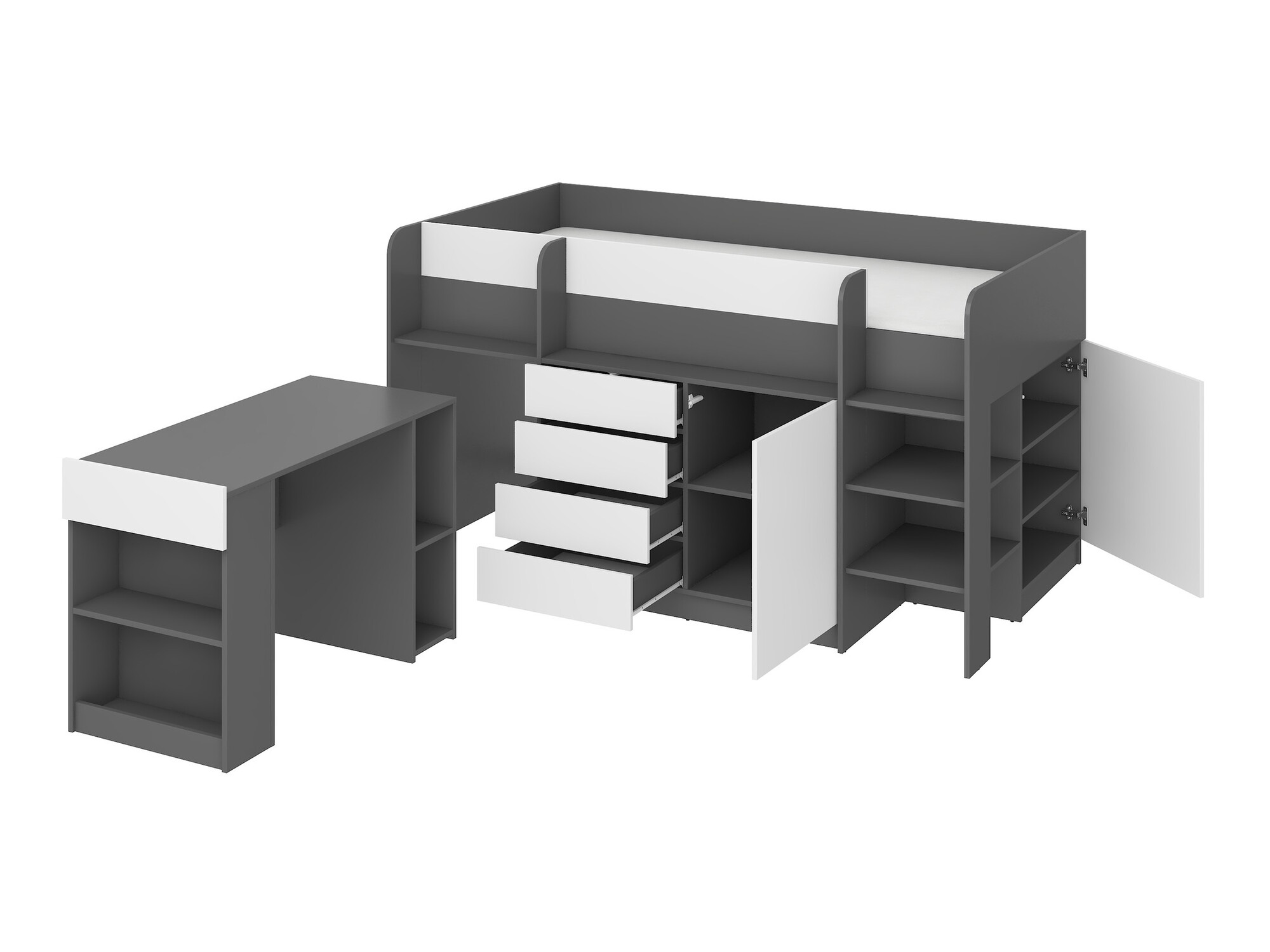 Hoog bed Gilroy 116 (Grafiet + Wit)