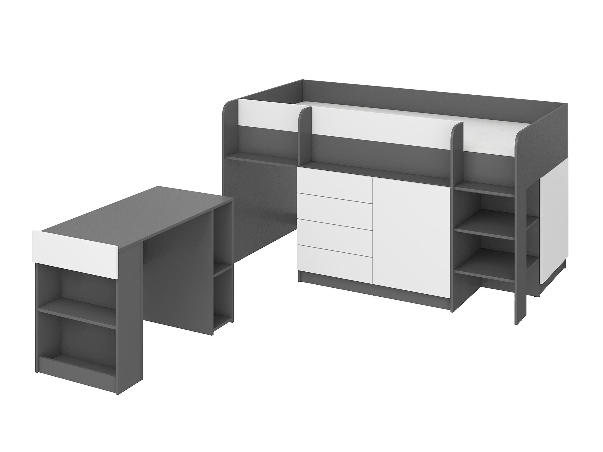 Hoog bed Gilroy 116 (Grafiet + Wit)