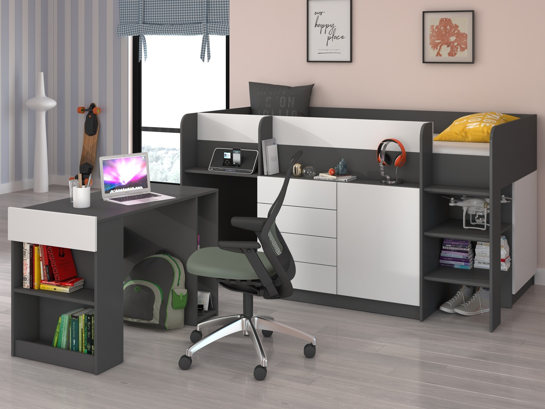 Hoog bed Gilroy 116 (Grafiet + Wit)