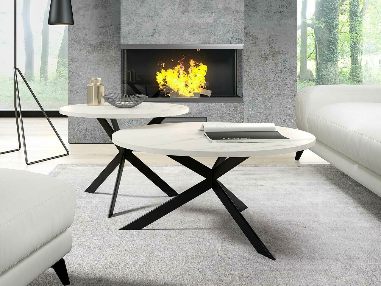 Salontafel set Oswego 108 (Wit marmer + Zwart)