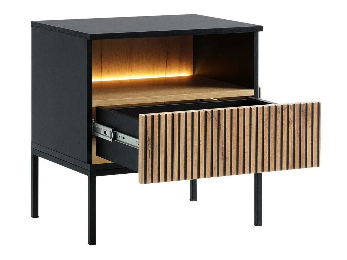 Nachtkastje Soferi 110 (Zwart + Wotan eik)