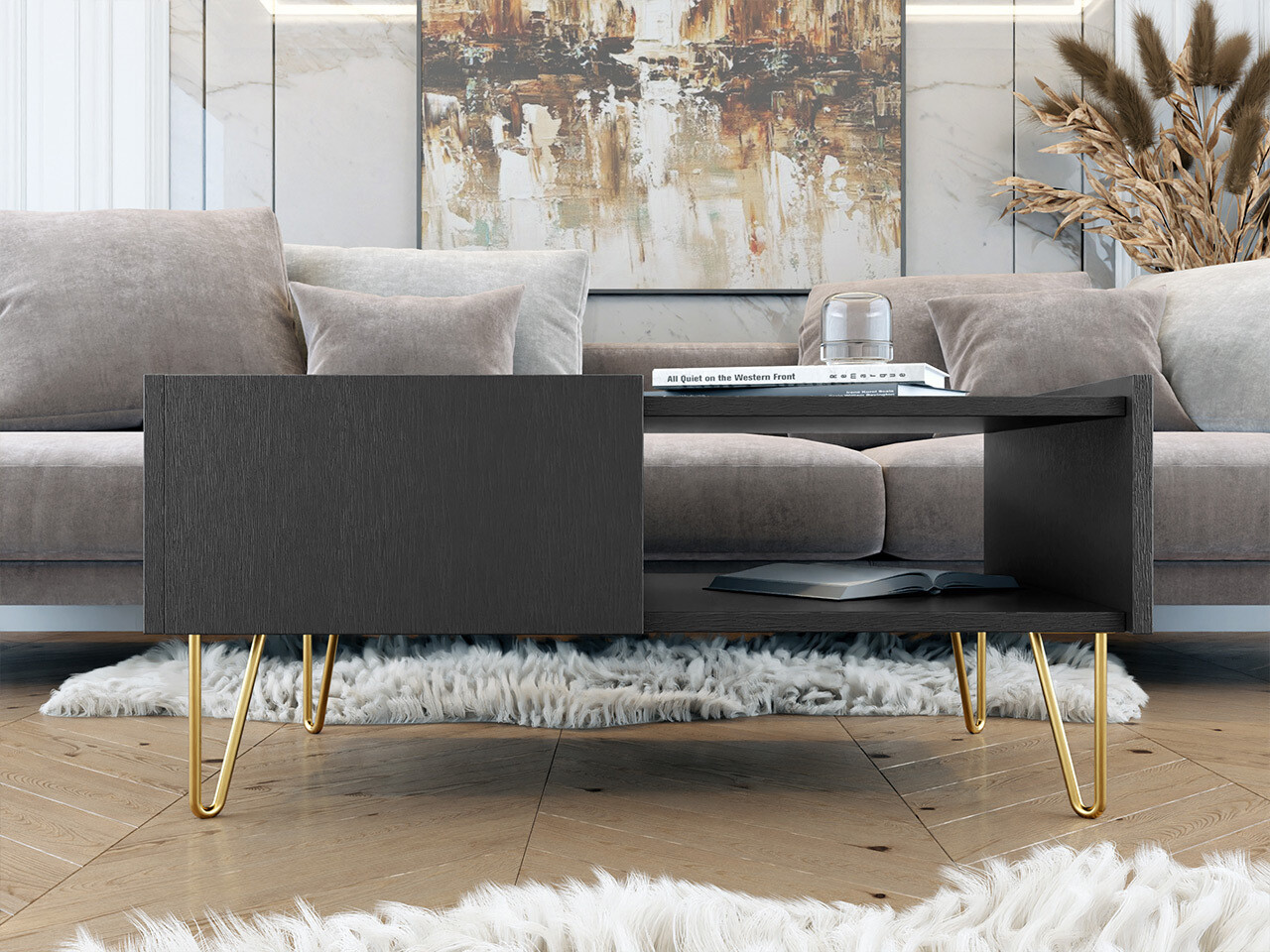 Salontafel Levdale 102 (Grafiet + Zwart marmer)