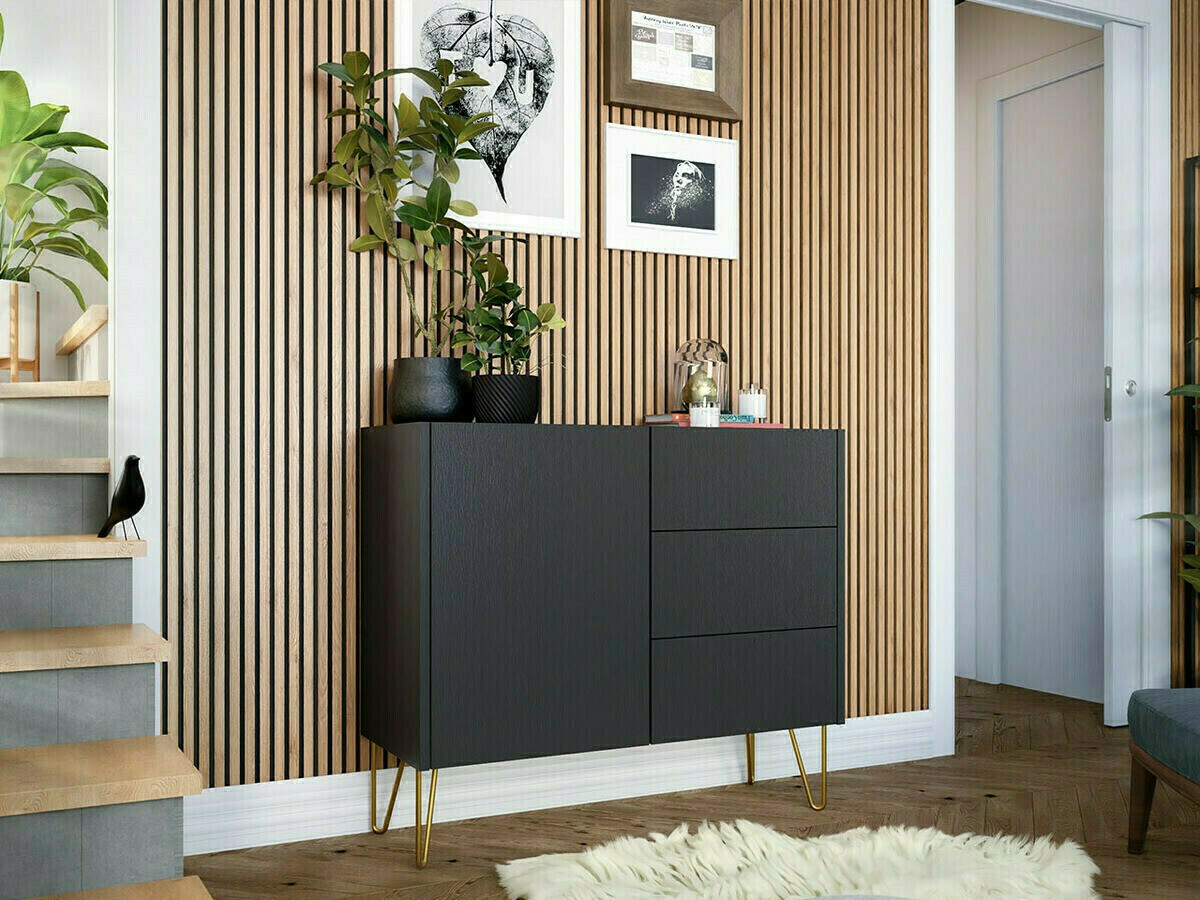 Ladekast Levdale 100 (Grafiet + Zwart marmer)