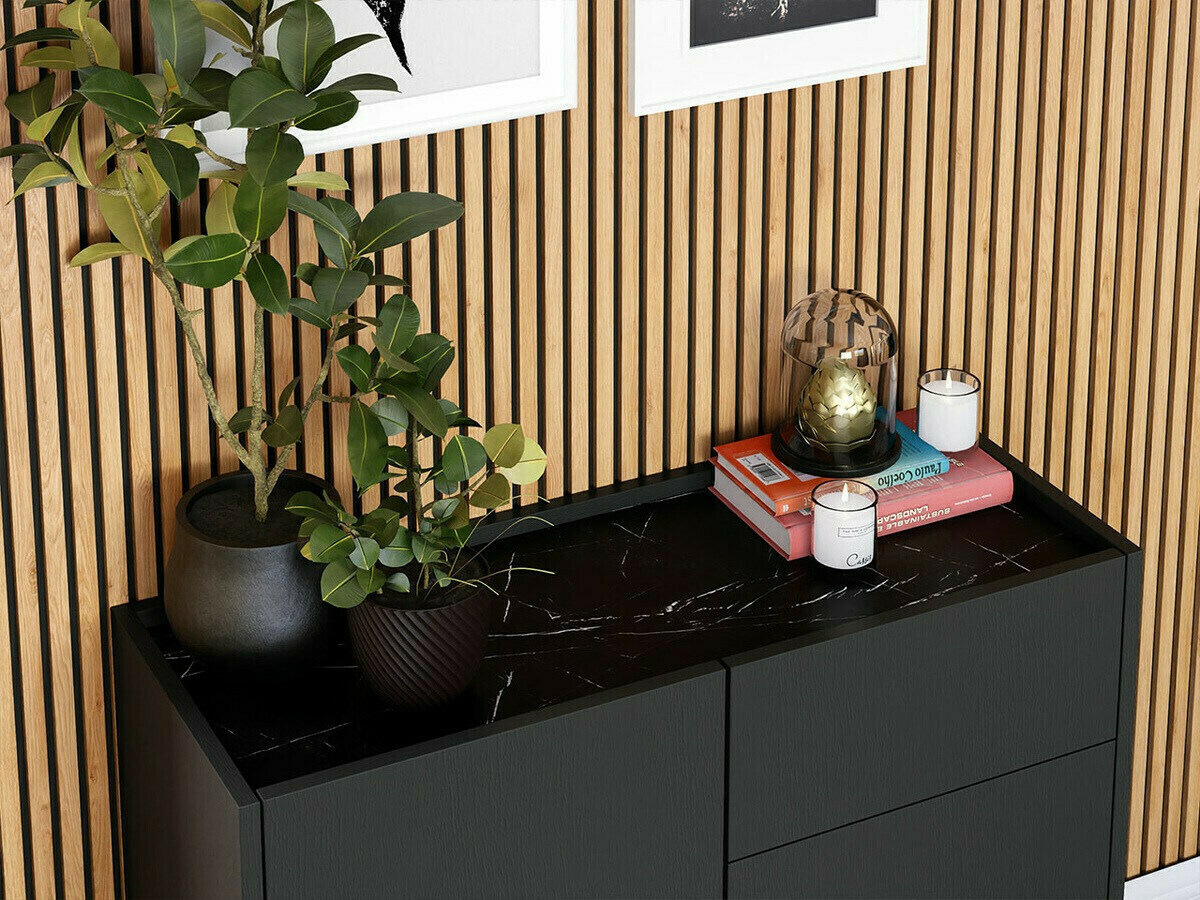 Ladekast Levdale 100 (Grafiet + Zwart marmer)