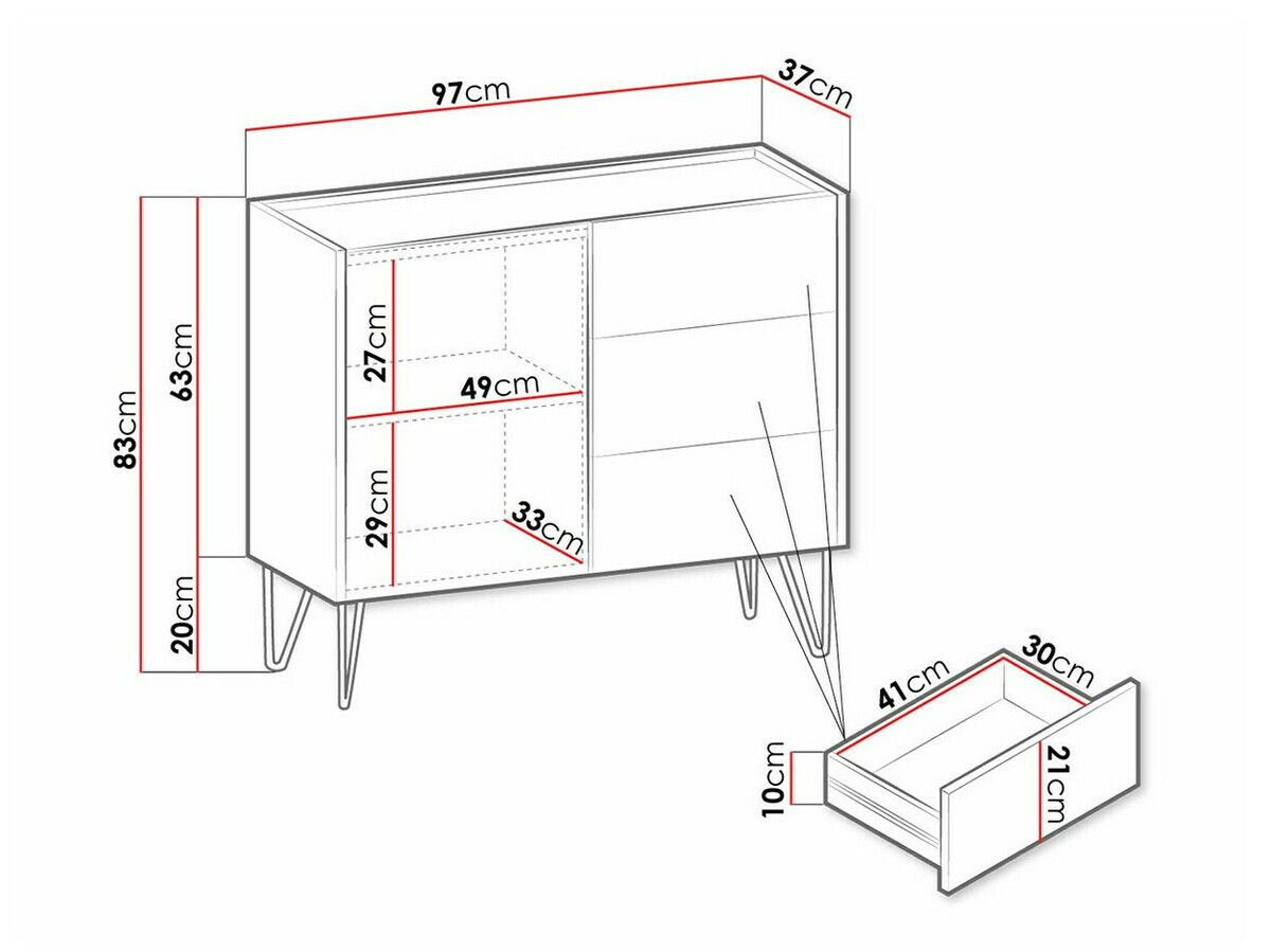 Ladekast Levdale 100 (Grafiet + Zwart marmer)