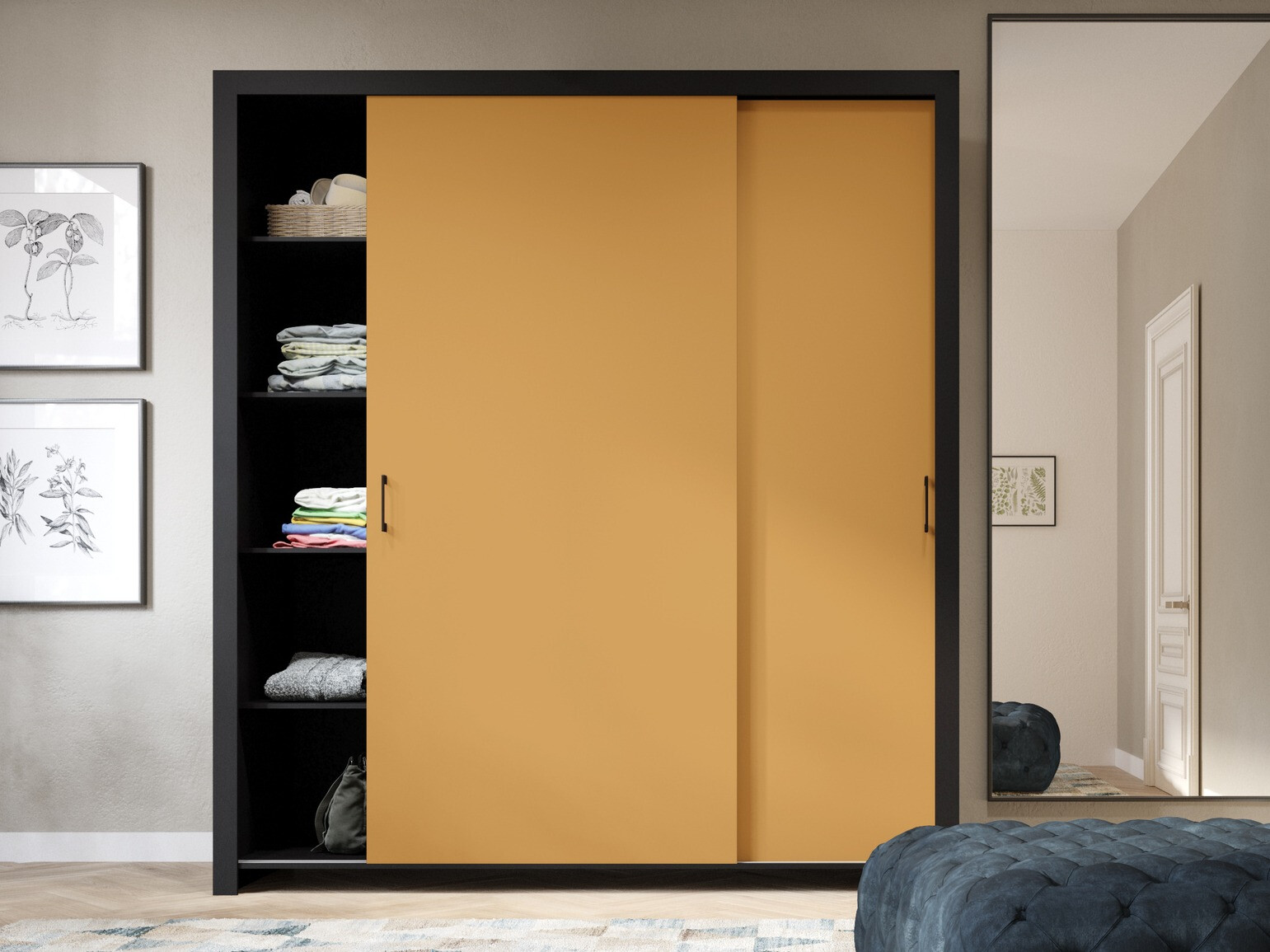 Kledingkast Murrieta 192 (Zwart + Geel)