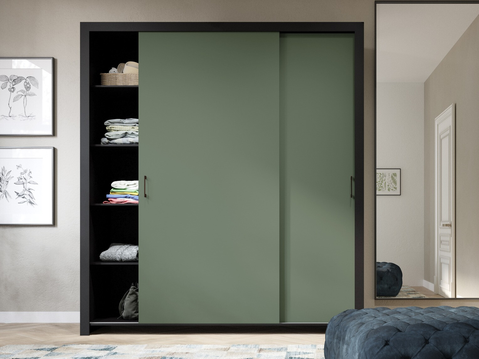 Kledingkast Murrieta 192 (Zwart + Groen)