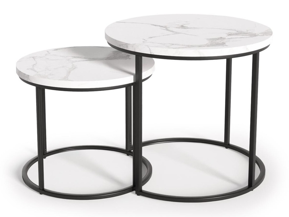 Salontafel set Houston 951 (Wit marmer + Zwart)