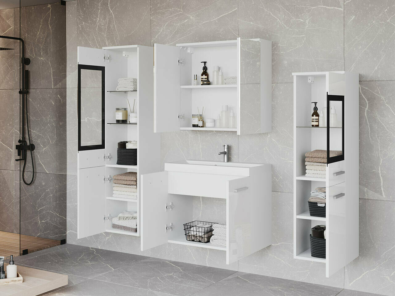 Badkamerset Scientia III (Glanzend wit + Wit)
