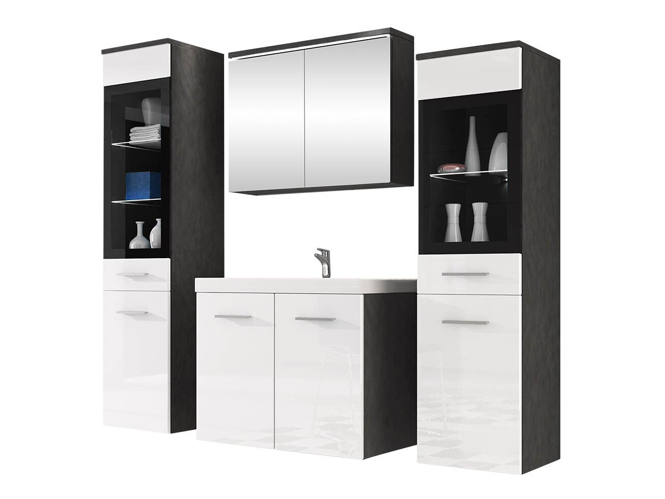 Badkamerset Sarasota 140 (Glanzend wit + Matera grijs)