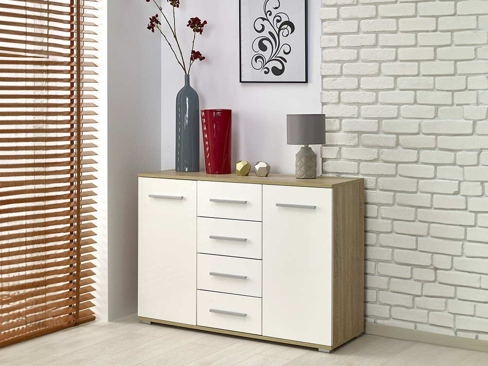 Ladekast Cirveso 103 (Sonoma eik + Glanzend wit)