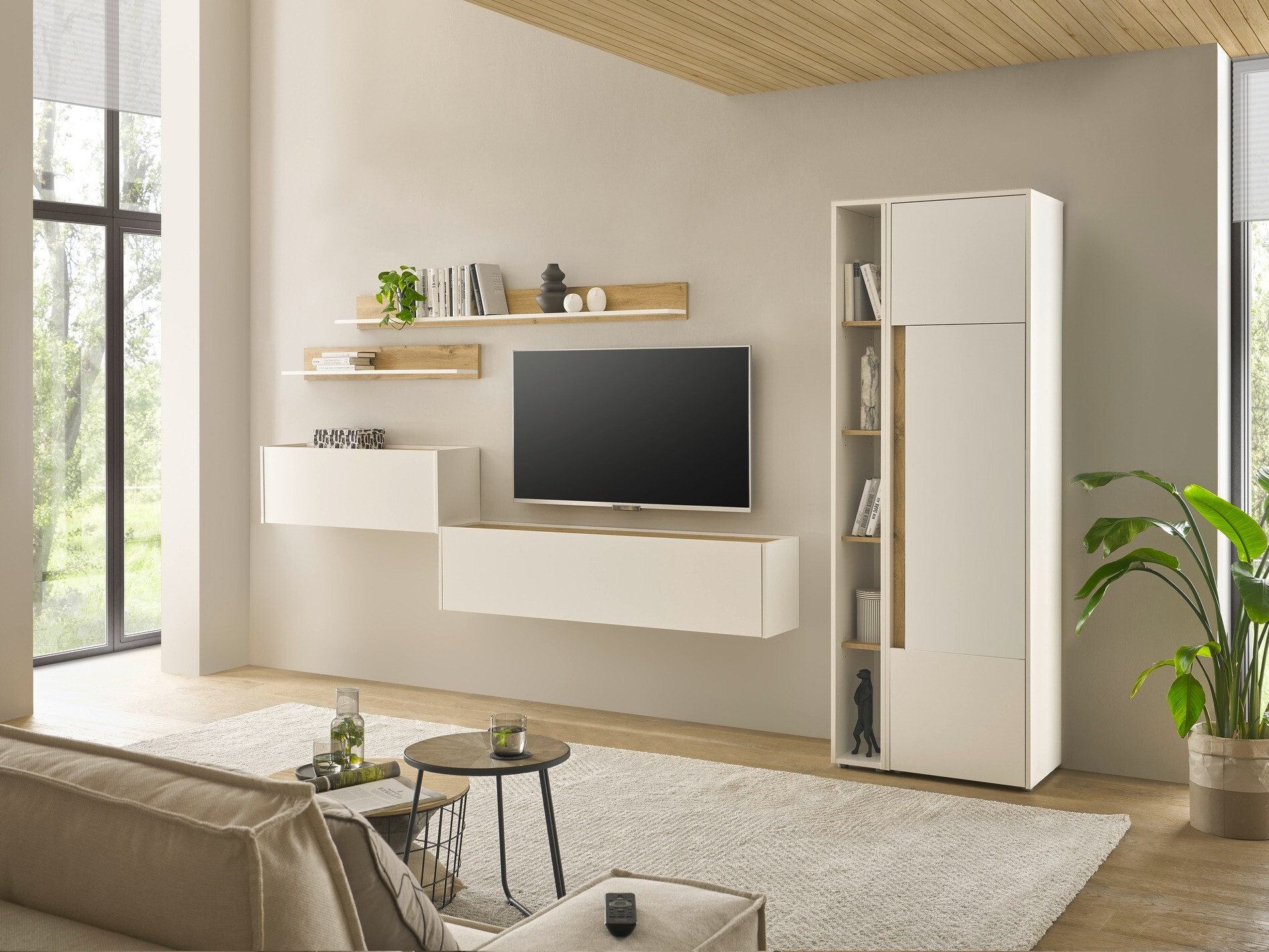 Boekenkast Elbsori 103 (Wit + Wotan eik)