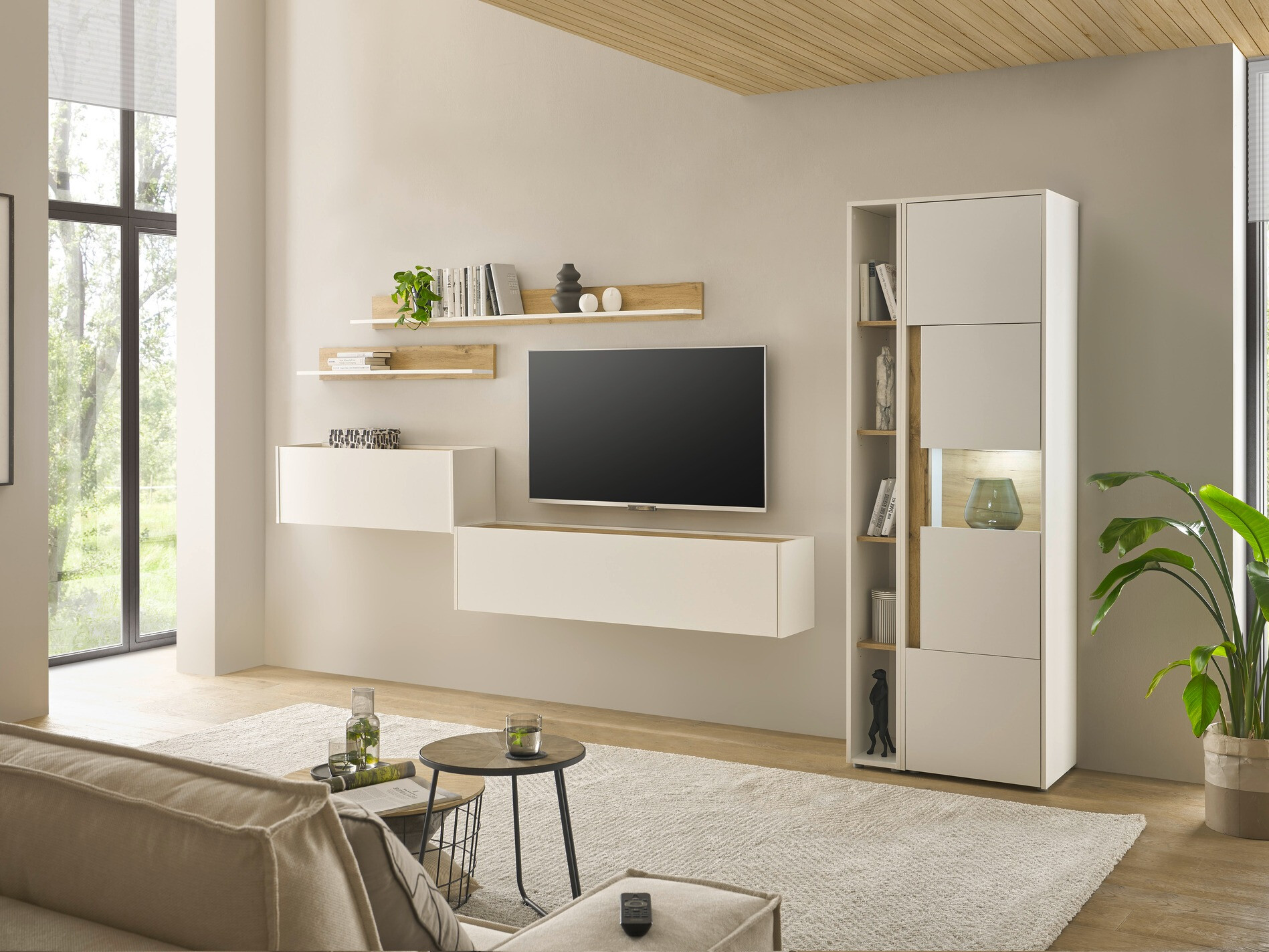 Boekenkast Elbsori 105 (Wit + Wotan eik)