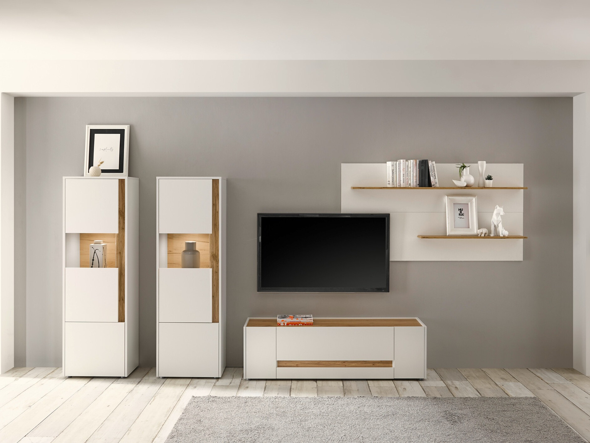 TV-meubel Elbsori 114 (Wit + Wotan eik)