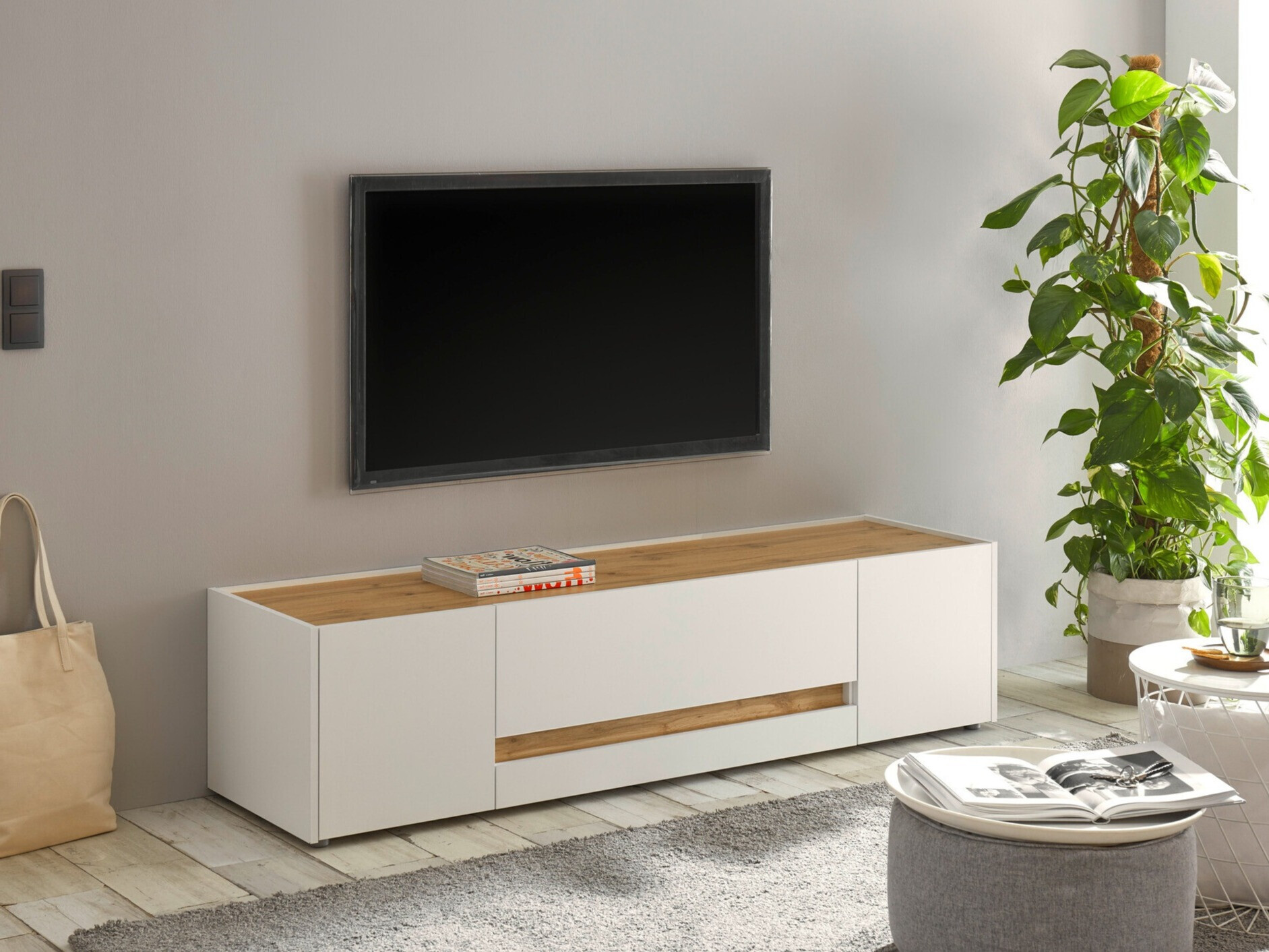 TV-meubel Elbsori 115 (Wit + Wotan eik)