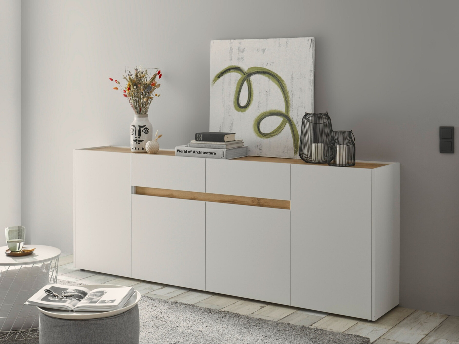 Ladekast Elbsori 118 (Wit + Wotan eik)