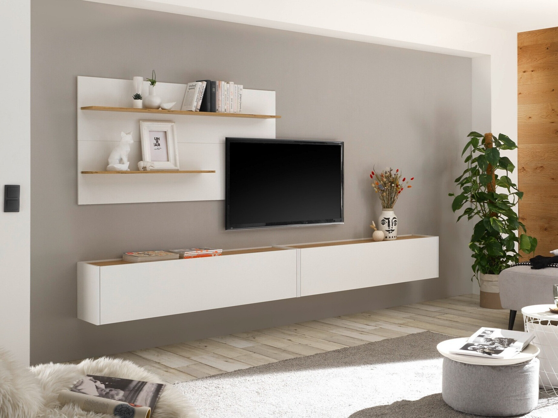 Woonkamerset Elbsori 120 (Wit + Wotan eik)